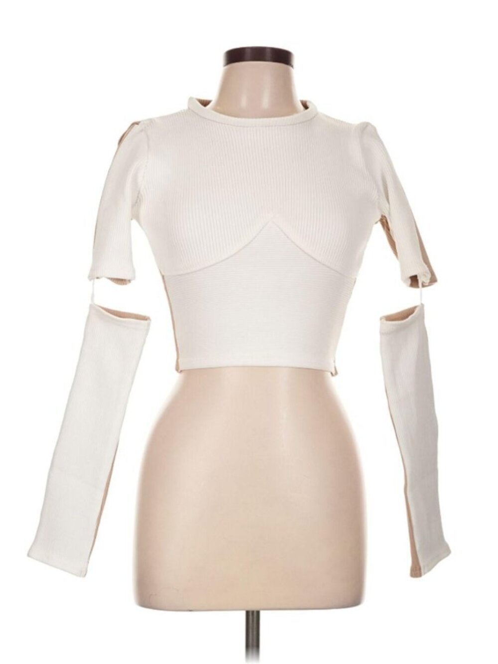 Maniere De Voir cream long sleeve top with cut-out arms